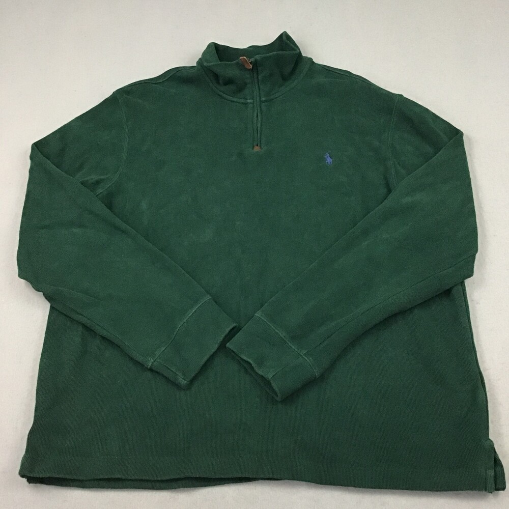 Polo Ralph Lauren Sweater Men Extra Large Green 1/4 Zip Pullover Heavy Knit XL